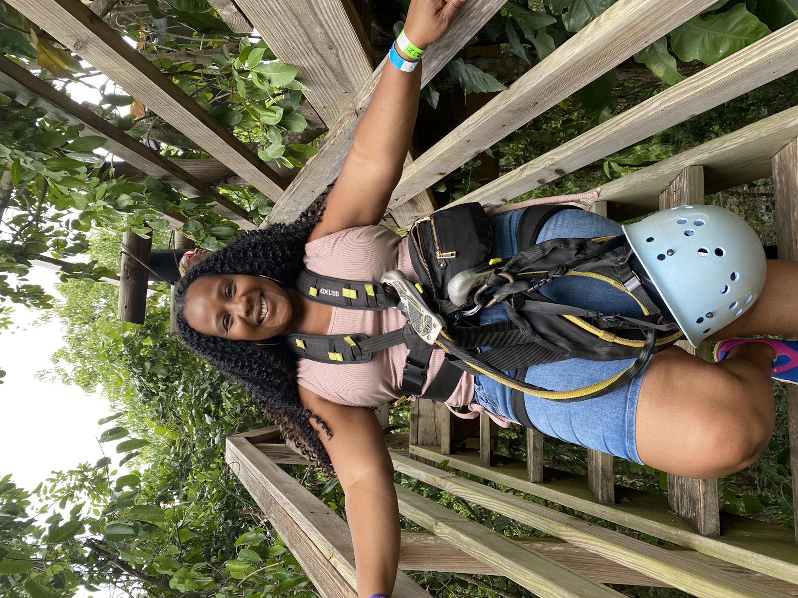 Beatrice smiling before a zipline adventure